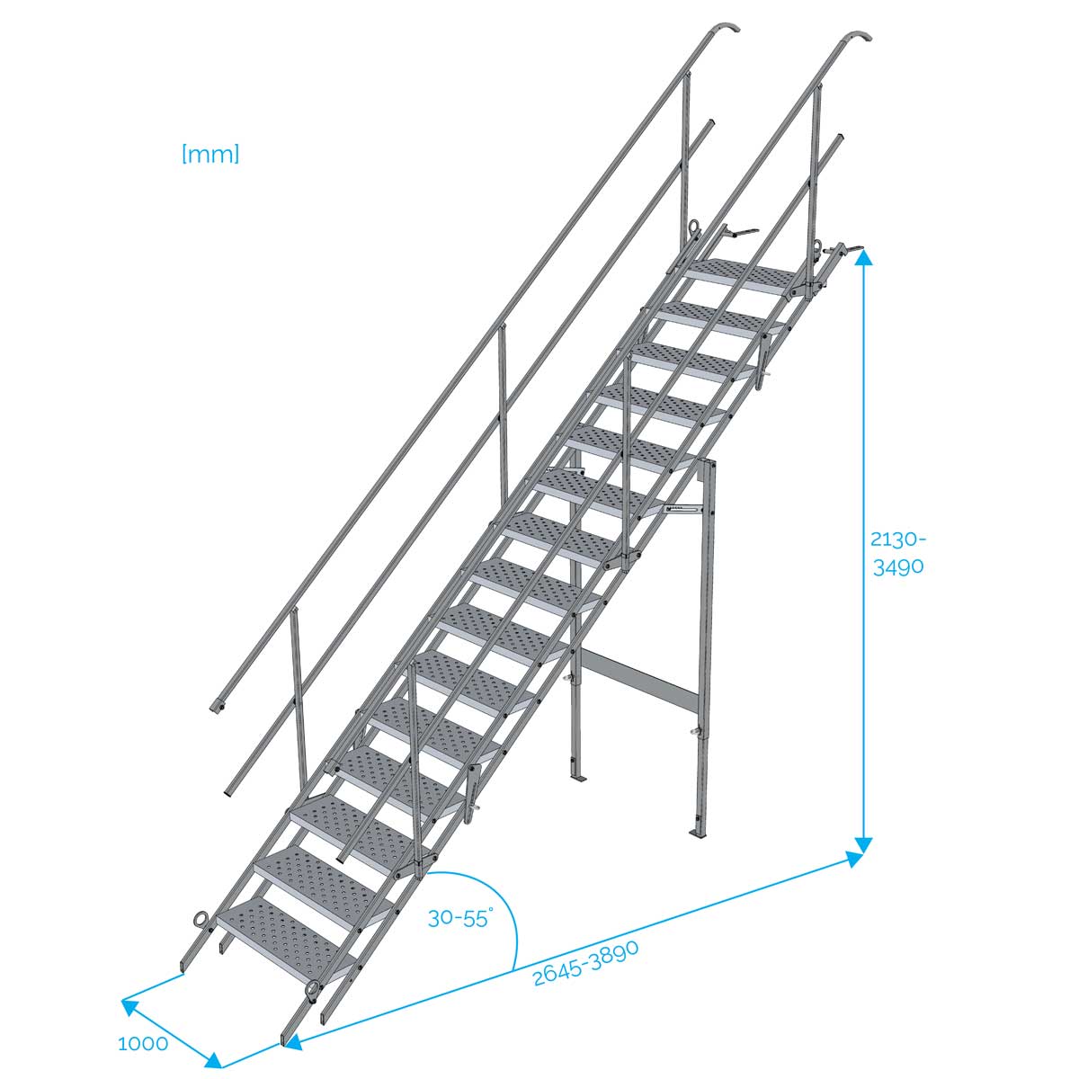 Escalier de Chantier 15 Marches Accès Largeur 1 m