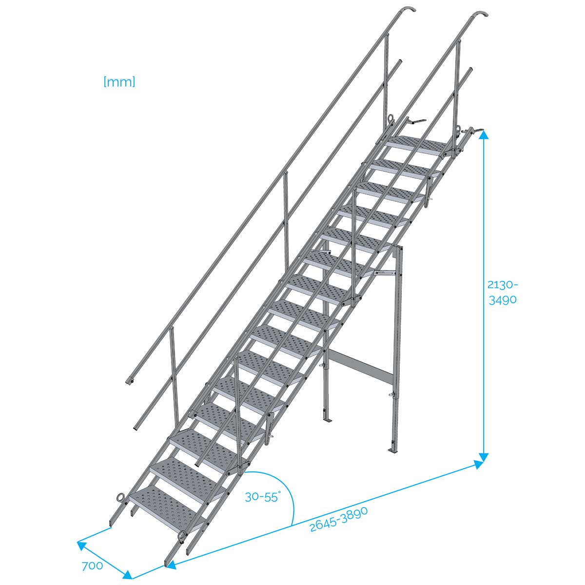 Escalier de Chantier 15 Marches Accès Largeur 0,7 m